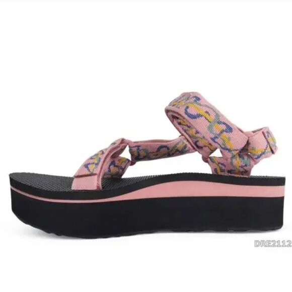 Teva Flatform Universal Platform Sandals Ziggy Rose Pink Black Foam  Size 10 - Picture 1 of 12